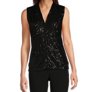 NEW NWT Calvin Klein Black Sequin V-Neck Blouse